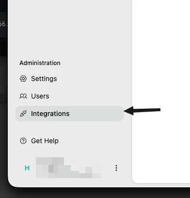 Scopable left navigation with Integrations highlighted