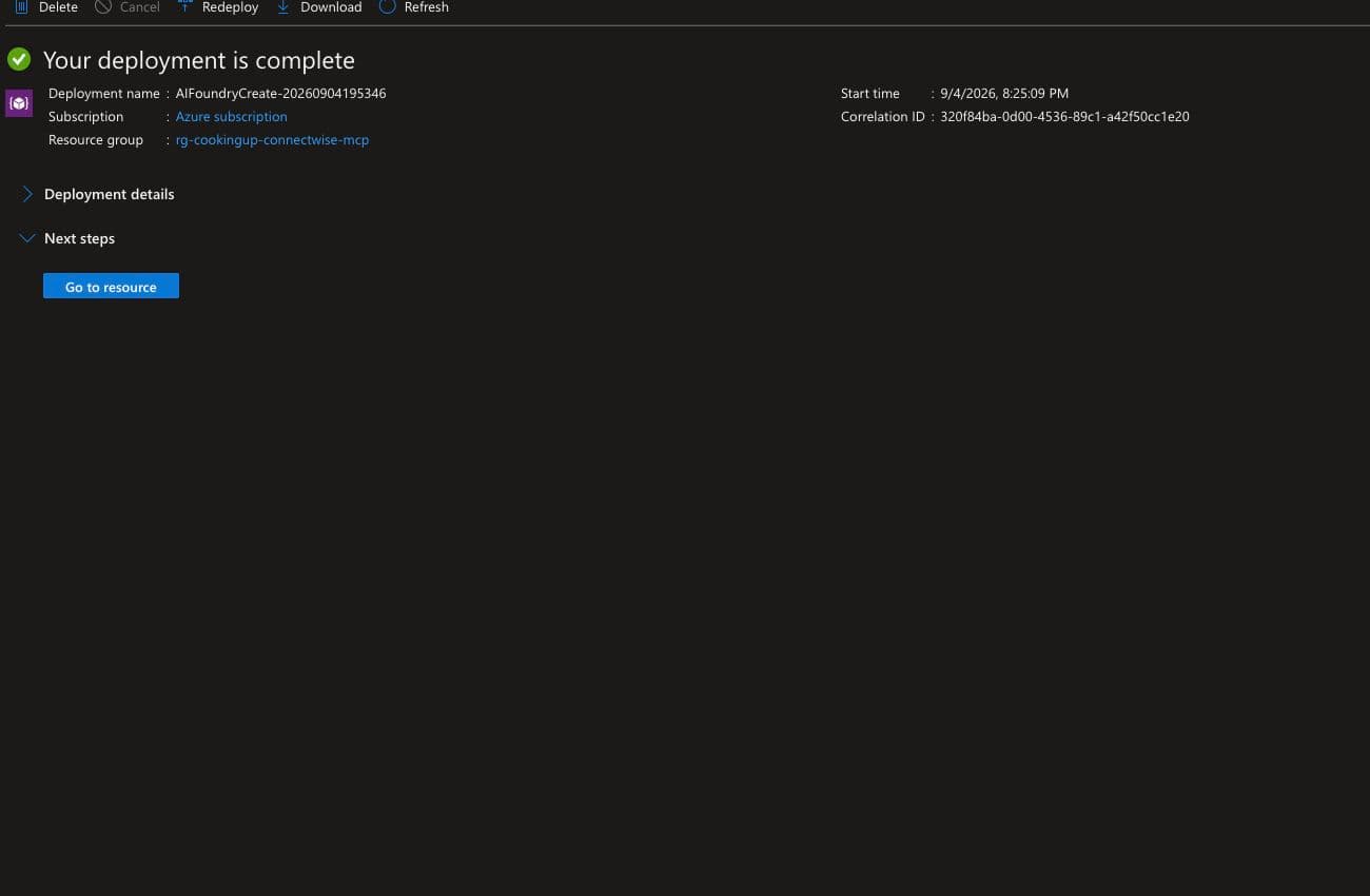 Azure deployment completion page for the Foundry resource